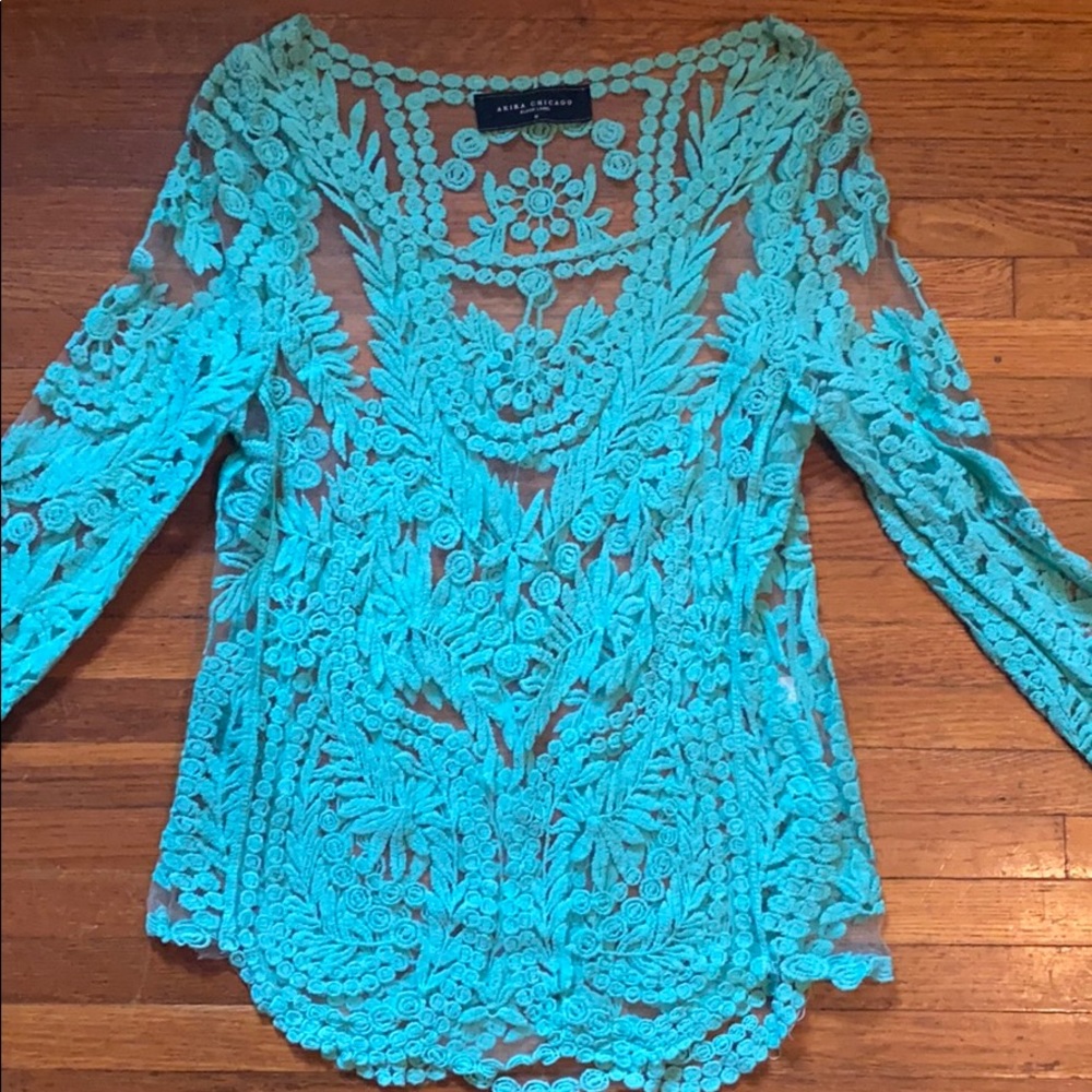 Mint green lace Akira Chicago blouse